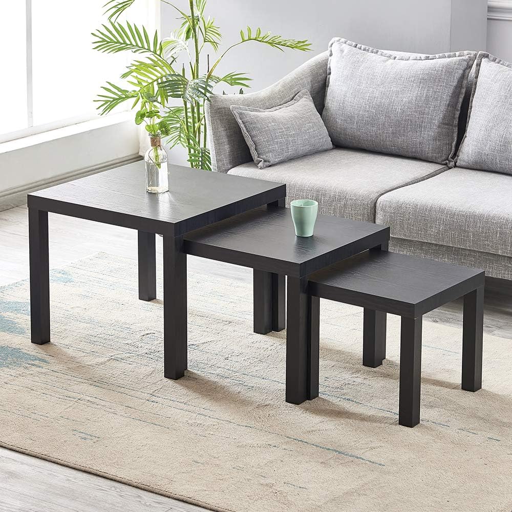Pandaone Nest of 3 tables Coffee Tables for Living Room End Side Tables,Multi-functional Side Table Black [Energy Class A++]