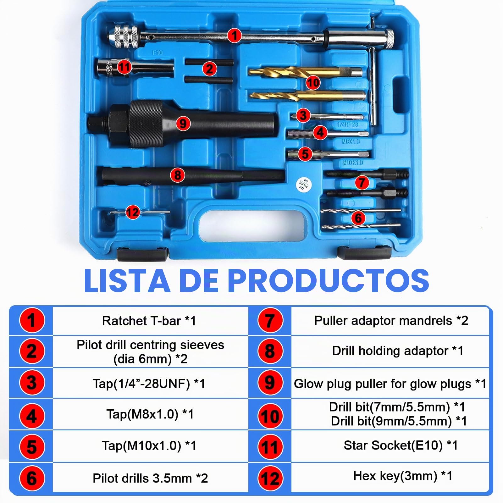 EXLECO Juego de Herramientas de Extracción de Bujías Incandescentes - 16 Piezas, Kit de Herramientas para M8 y M10 Bujías Incandescentes Dañadas, Herramientas de Reparación de Bujías Incandescentes