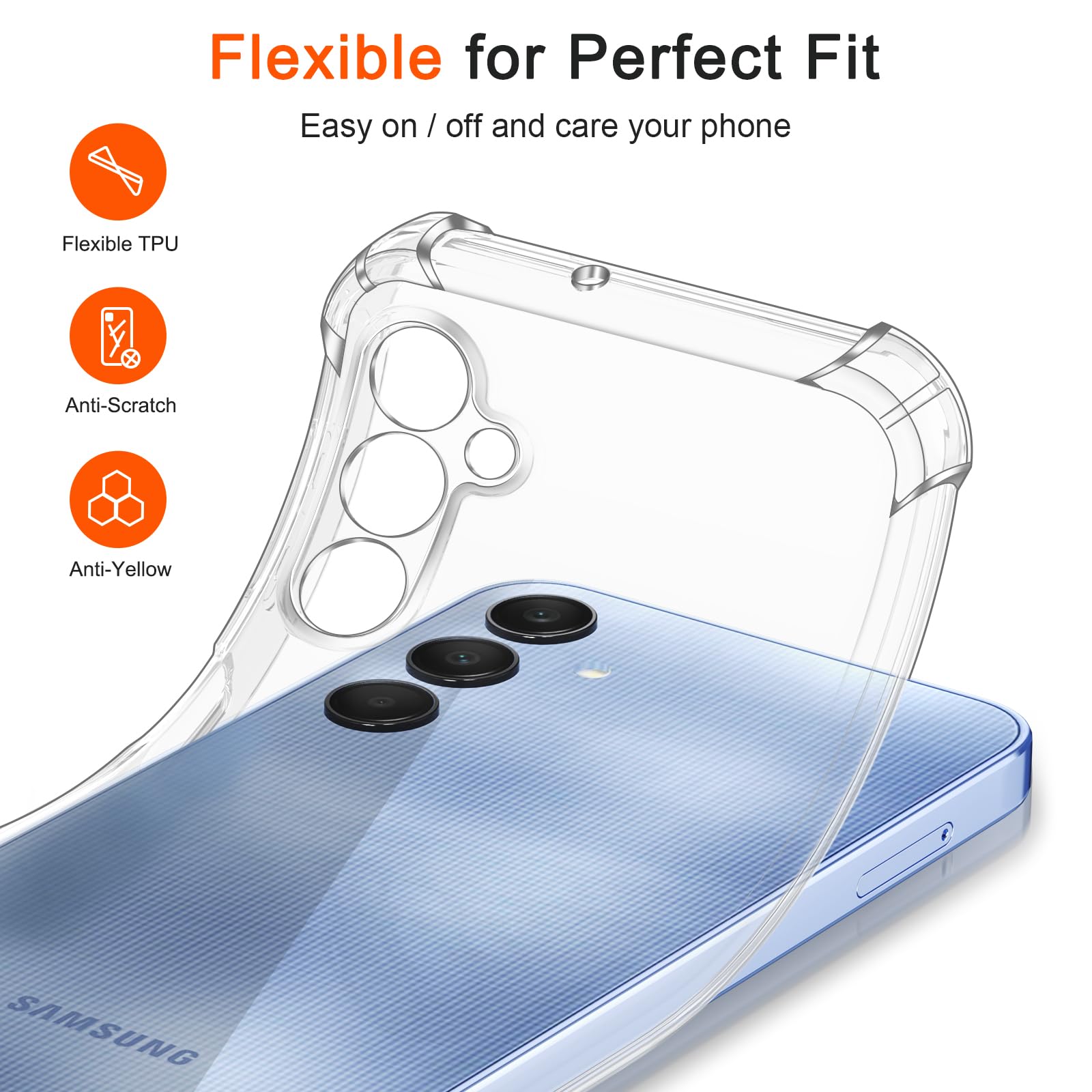 iVoler 4 in 1 Cover per Samsung Galaxy A25 5G con 3 Pezzi Pellicola Vetro Temperato, Trasparente Antiurto Custodia, Sottile Morbida in Silicone TPU Protettiva Case