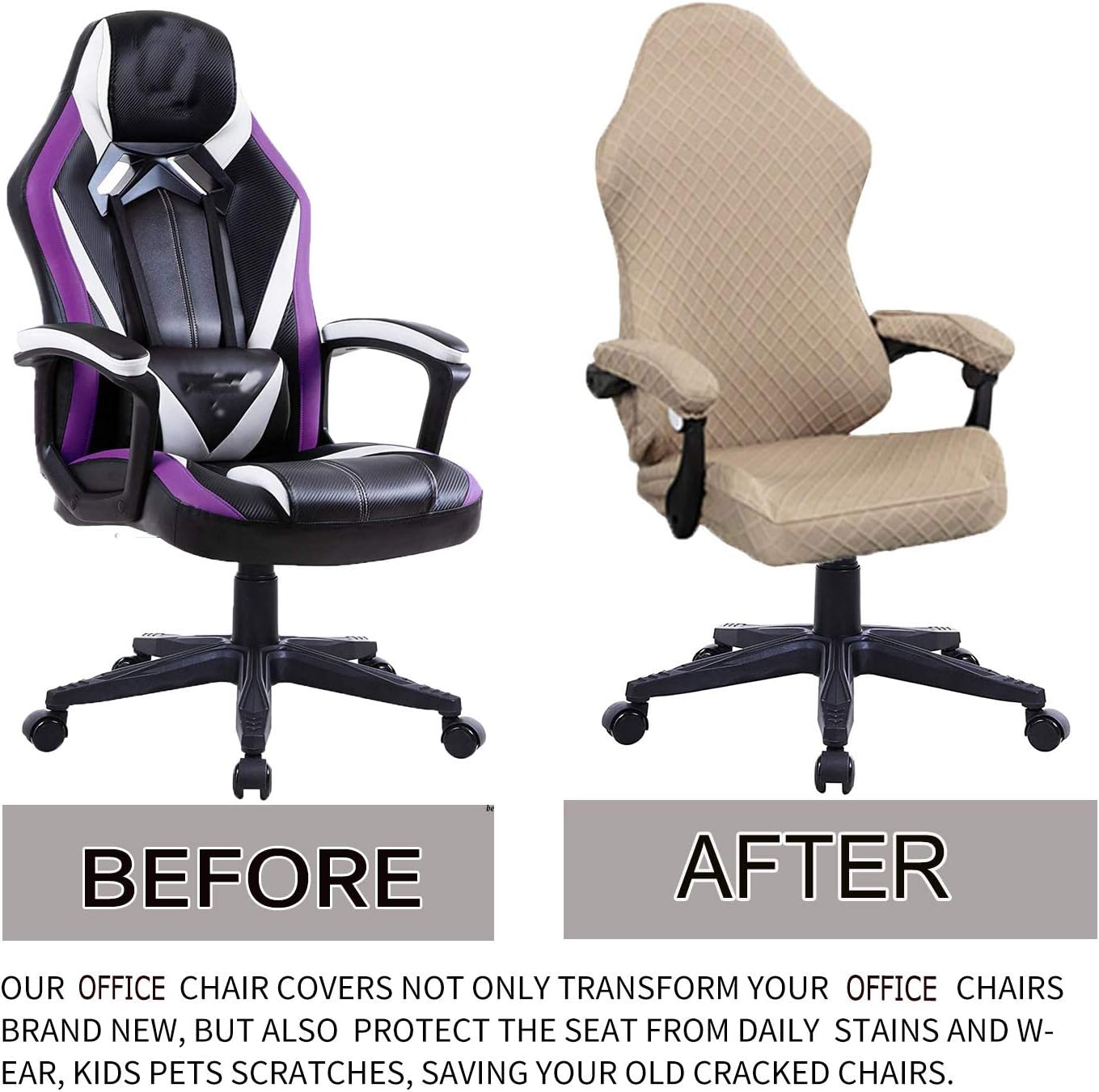 Deisy Dee NO Chair, ONLY Gaming Chair Covers,Gaming Slipcovers Stretchy Polyester Covers for Reclining Racing Gaming Chair