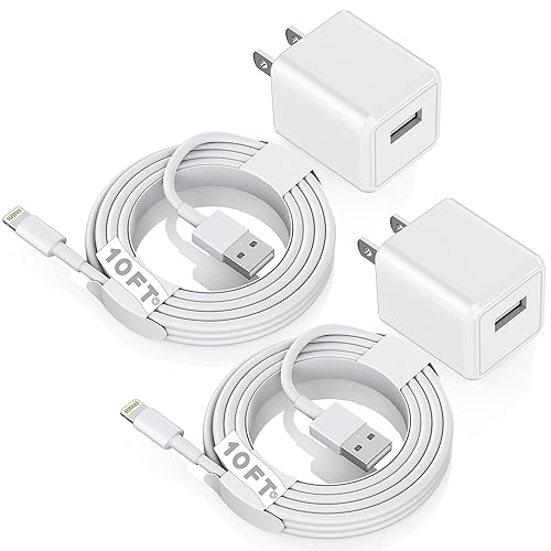 Cargador para iPhone de 10 pies, certificado Apple MFi Cable Lightning largo de sincronización de datos con cargador de pared USB, adaptador de