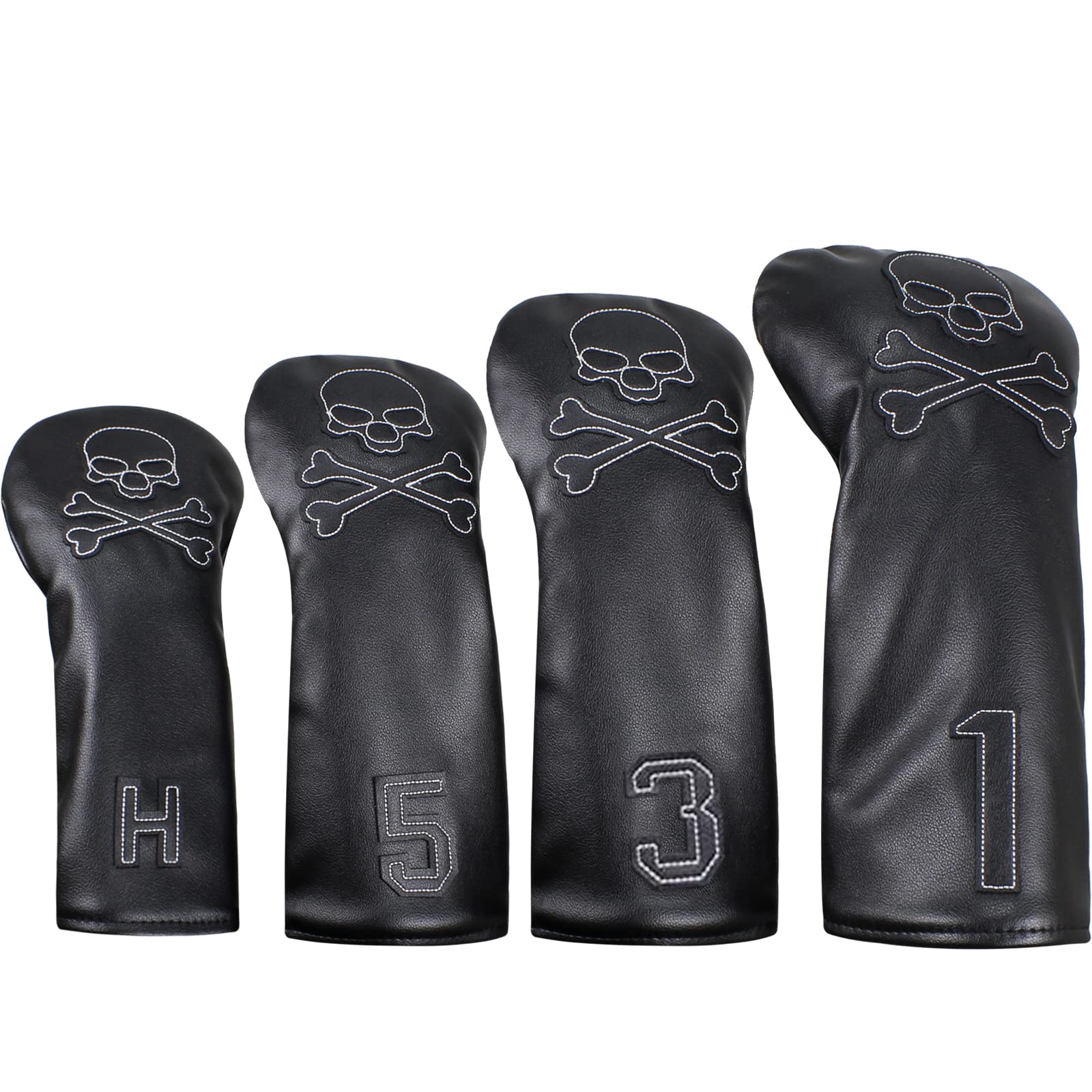 Scott Edward Skull Golf Woods Headcovers Covers for Driver Fairway 1 3 5 H Clubs Set Heads PU Leather Unisex Black Brown