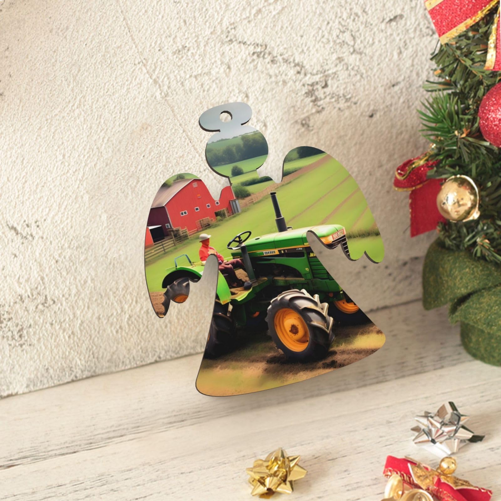 Ornamento Natalizio In Legno A Forma Di Trattore, Taglio Laser 2 Strati, Per Albero Di Natale
