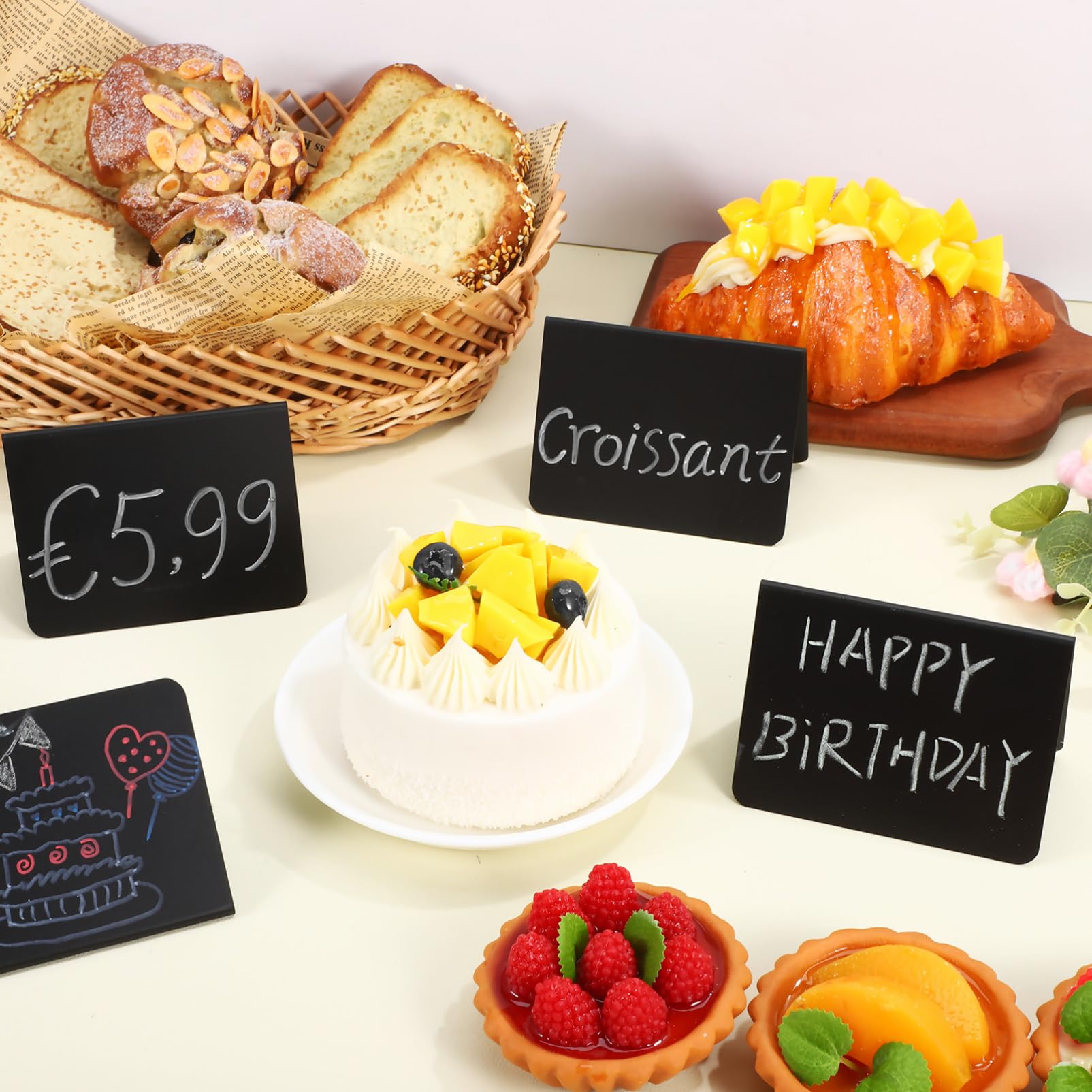 Mini Letreros de Pizarra para Comida Negros en Pvc, 40 Piezas | Formato en V, para Restaurante y Fiestas, Uso en Buffet, Diseño Portátil