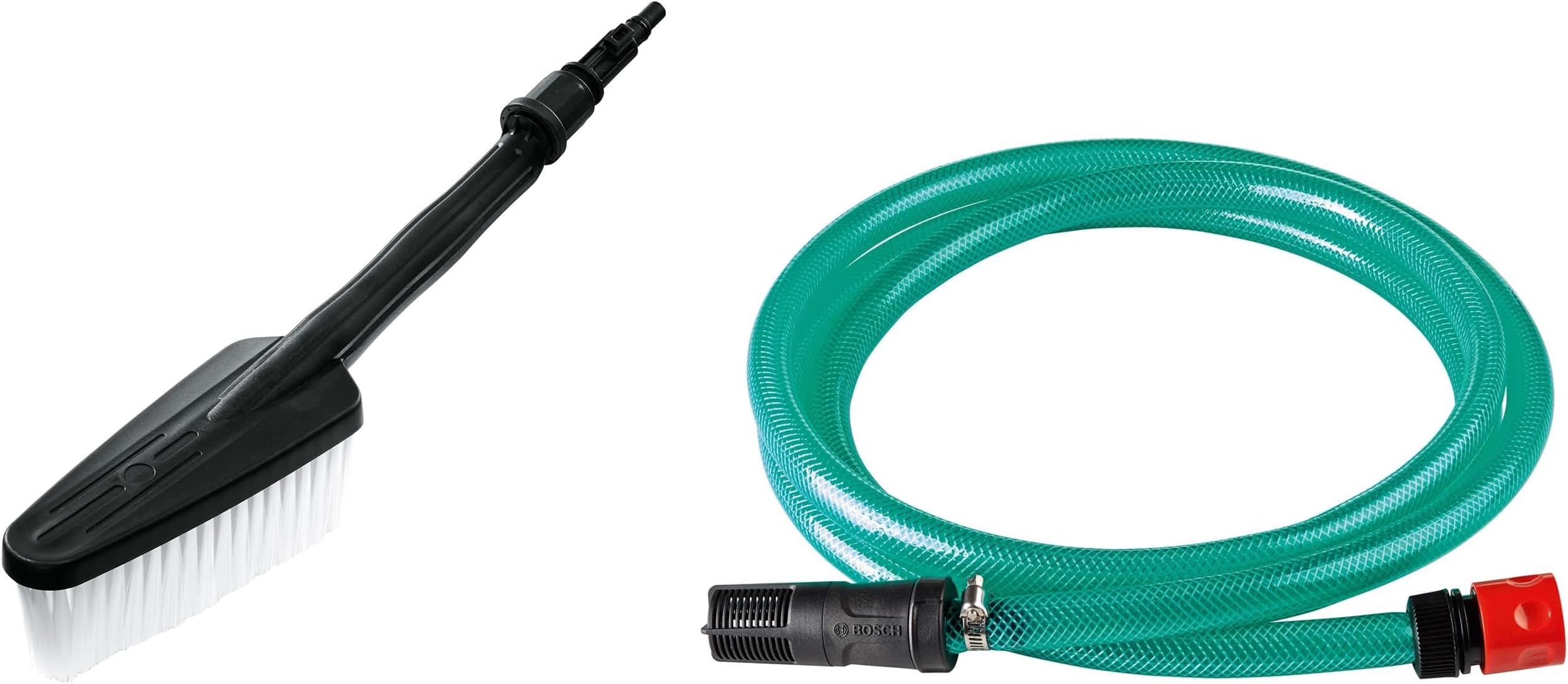 Bosch F016800421 Self Priming Suction Hose (Green) & Bosch Wash Brush for AQT Model (F016800359, Black), Pack of 1