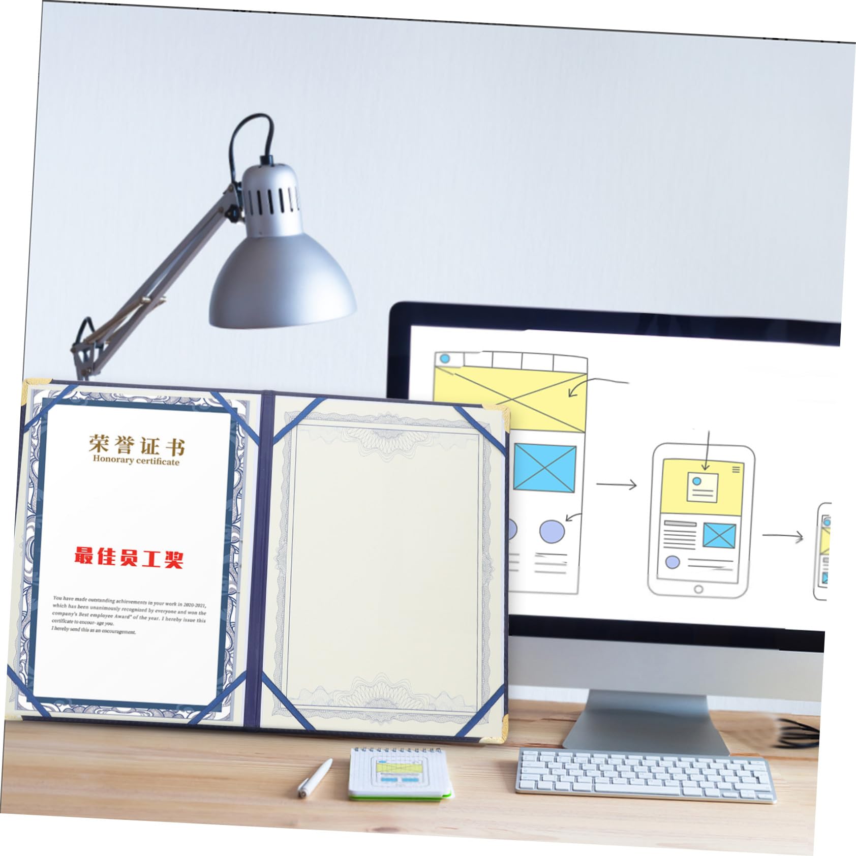 Copertina per Certificati e Premi in Pelle Pu Blu, Protezione Portatile Elegante per Documenti A3, per Presentazioni e Zaini