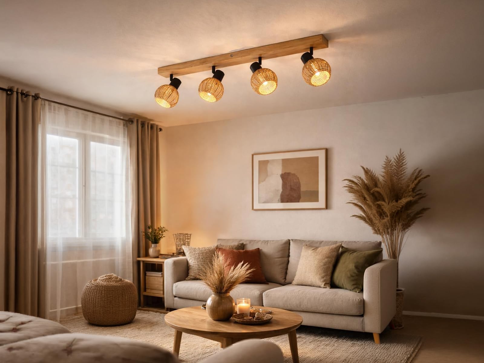meineWunschleuchte Decken-Strahler Holz & Rattan, Spots schwenkbar