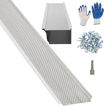 6 Inch Gutter Guard Mill Finish,52 PCS-200 Feet Total Length Premium Aluminum Leaf Protection for Roof Gutters, Heavy-Duty DIY Easy Install, Clog Prevention for Leaves & Debris