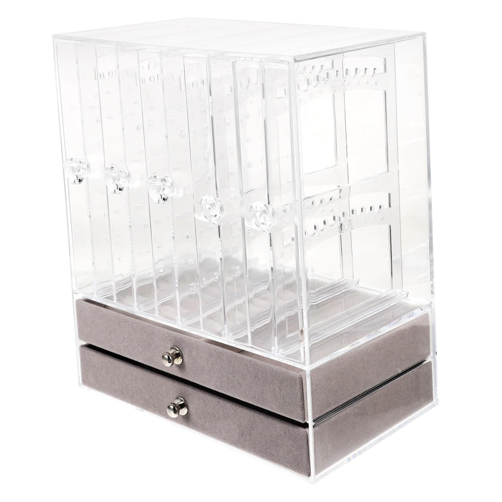 Transparentes Schmuckkästchen mit Doppellagigem Schubladendesign Klarer Schmuck organizer für Desktop Aufbewahrungsbox für Ringe Ohrringe Halsketten für Zuhause und Ladendisplay