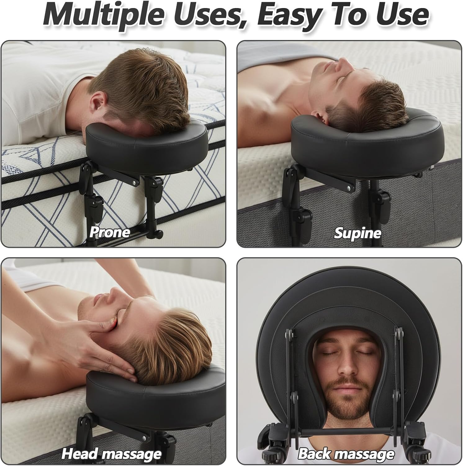 Massage Headrest for Bed,Adjustable Massage Face Cradle at Home,Massage Home Mattress Top Massage Kit for Face Down Pillow After Eye Surgery & Thai Massage (Black)