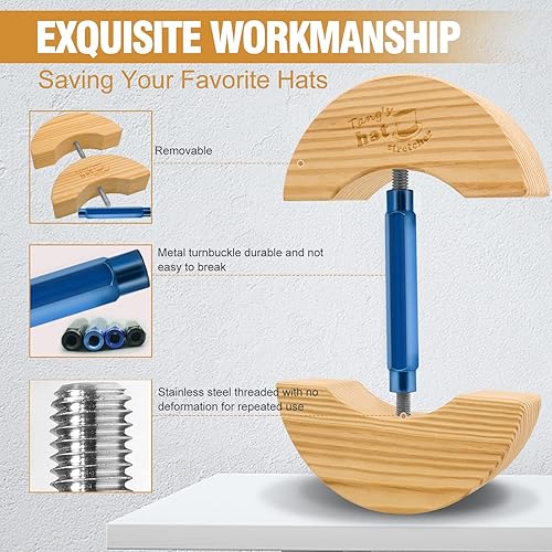 Miniatura 2 de Tang's Camilla de madera para sombreros ajustados, hebilla de giro ajustable. Talla única unisex para adultos, adecuado para todos los sombreros,
