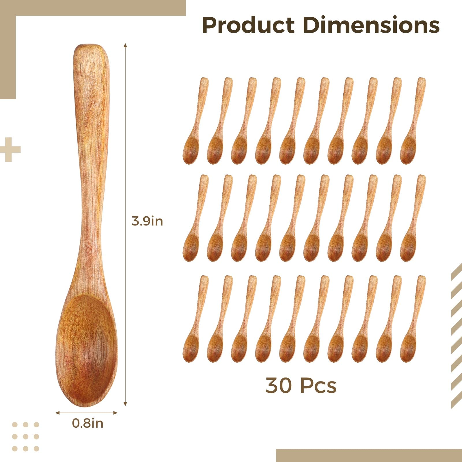 Kleine Holzlöffel, 9,9 cm, kleine Mini-Gewürzlöffel aus Holz zum Kochen, Servierlöffel für Salz, Honig, Zucker, Pfeffer, kleine Teelöffel für die Küche, 30 Stück