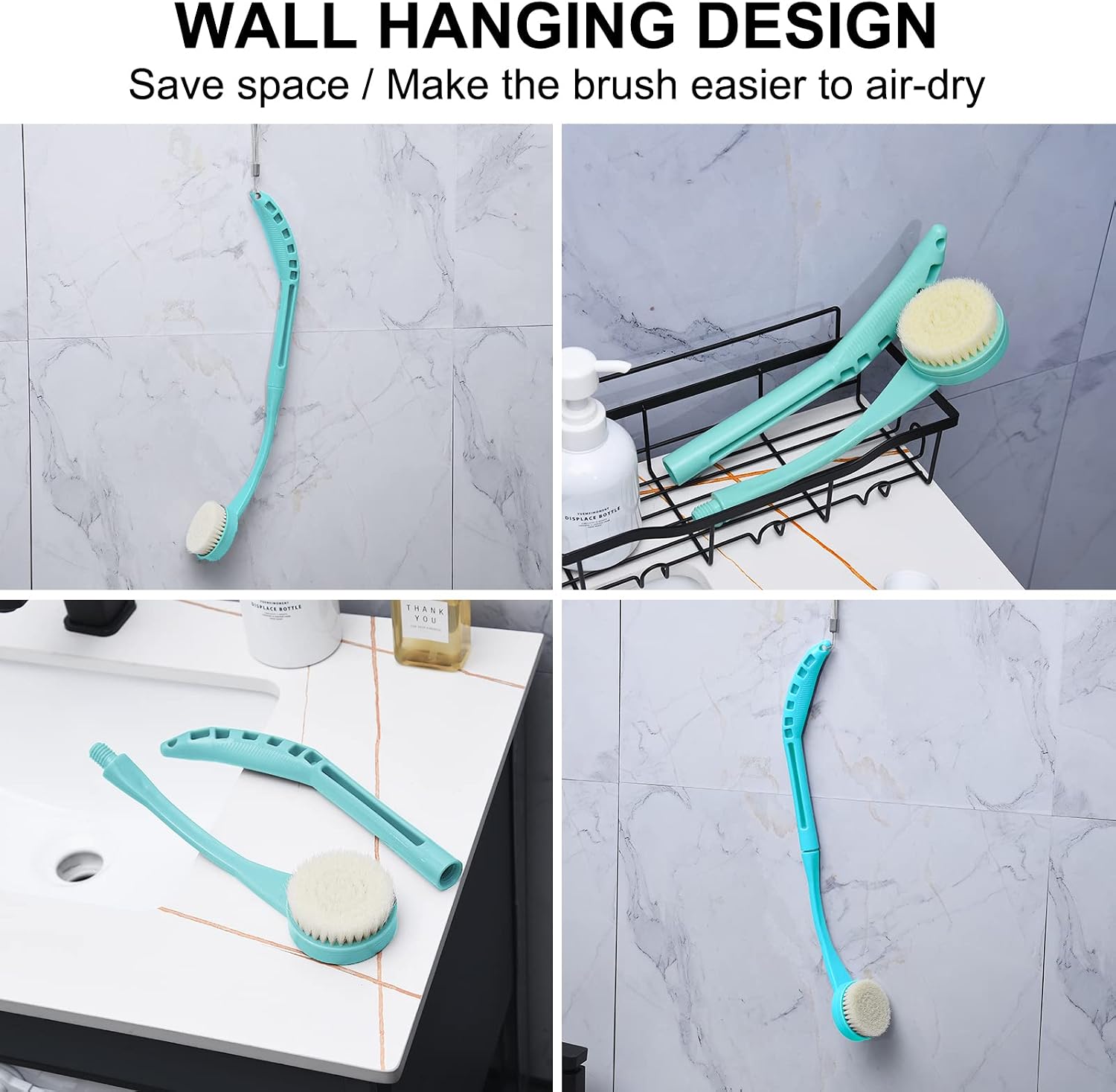 Back Brush Long Handle for Shower, 20.5” Bath Brush, Back Scrubber, Shower Body Brush with Curved Handle for Men Women