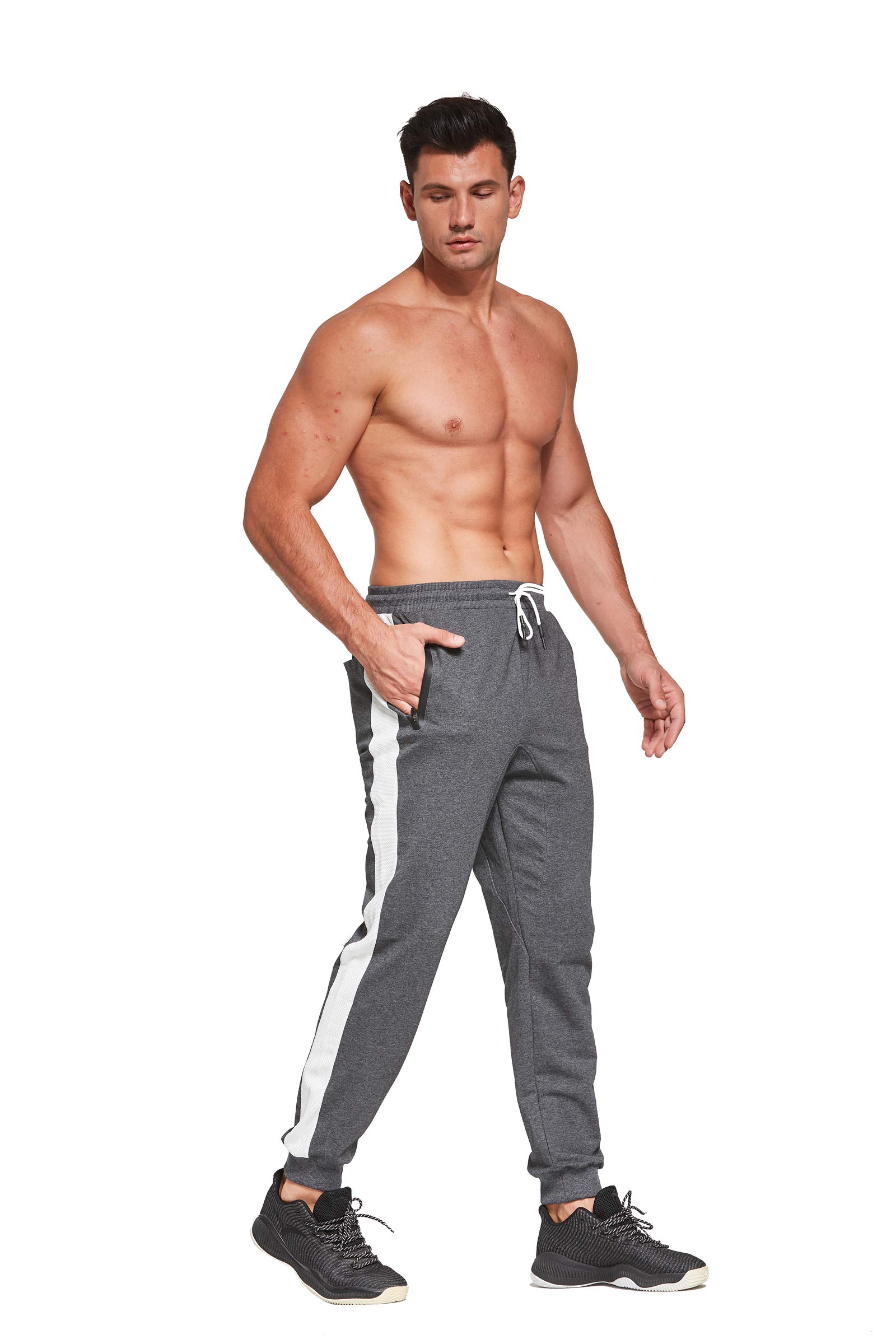 Tansozer - Pantaloni da jogging da uomo, vestibilità aderente, tasche con cerniera