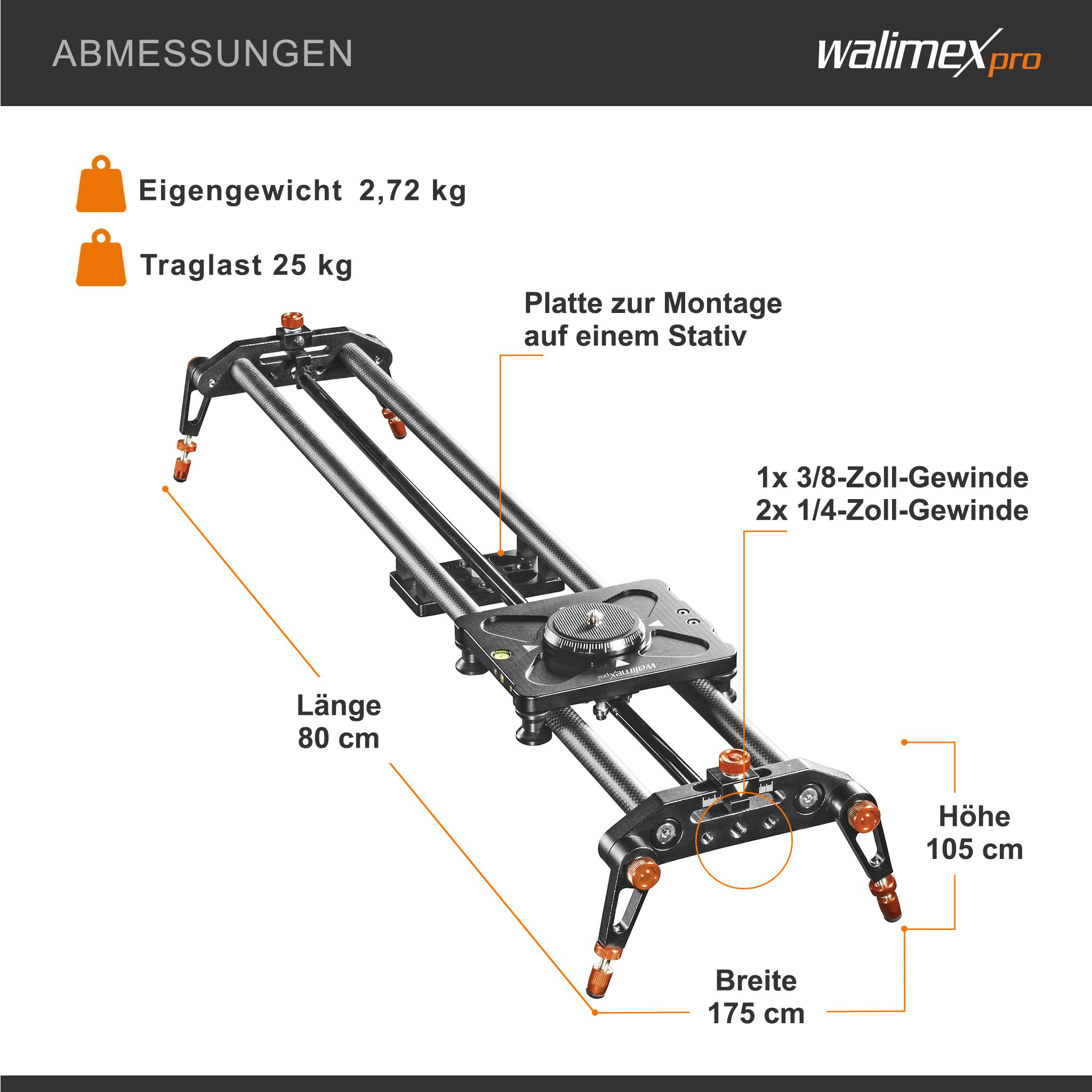 Walimex Pro Carbon Follow Focus Parallax Slider 8 Negro/Naranja