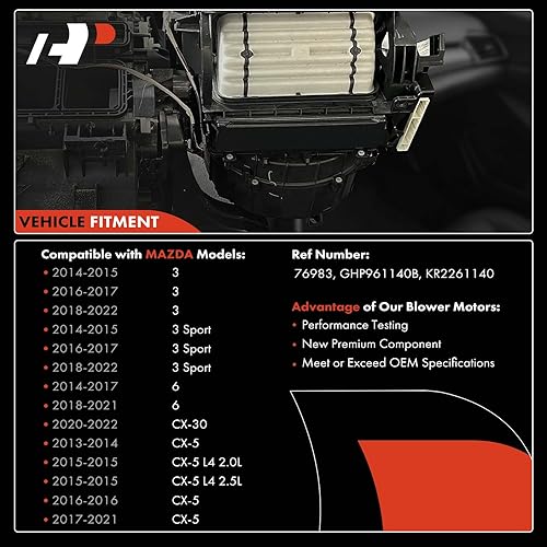 Miniatura 3 de A-Premium Conjunto de motor del ventilador de calentador HVAC compatible con vehículos Mazda - 3, 3 Sport 2014-2022, 6 2014-2020, CX-5 2013-2020 -