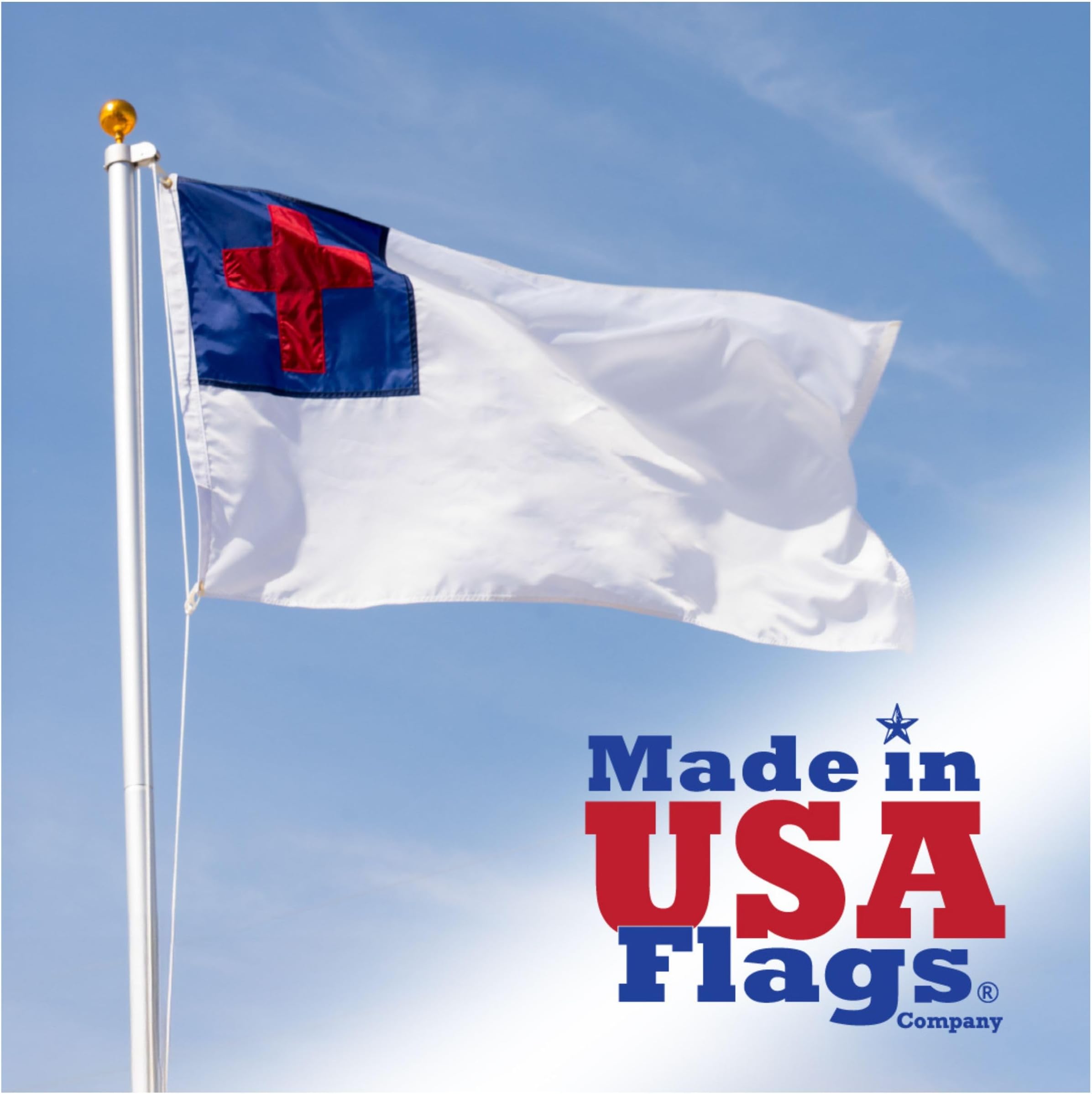 Made in USA Flags Co - 5x8 Christian Flag - SolarMax Nylon Christian Flags 5x8 Outdoor Double Sided - Religious Church Flag with Appliqued Cross - FMAA Certified, US Made