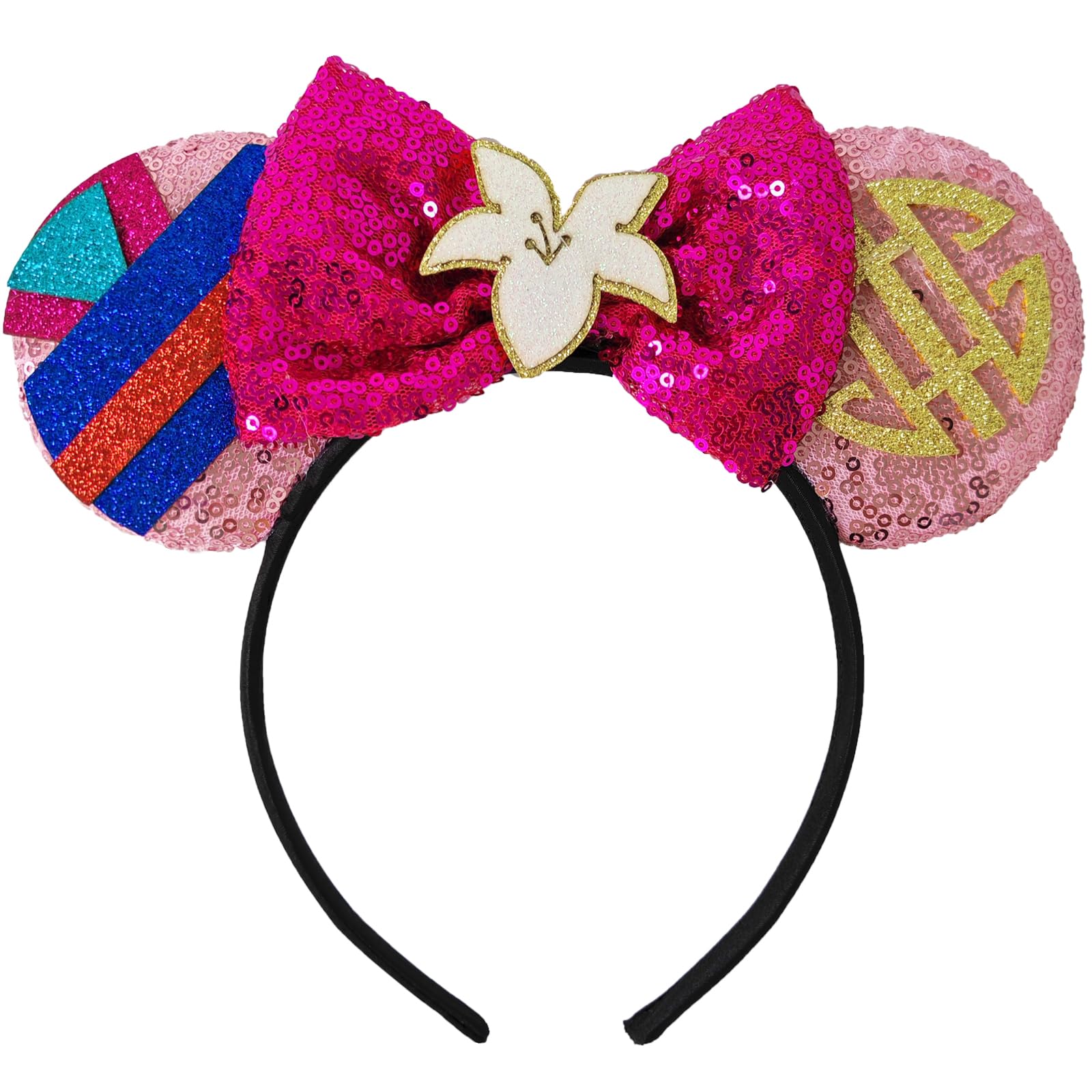 ZHENNAN Mouse Ear Headbands for Women, Glitter Princess Mulan Bow Ear Hairbands for Adults, Cute Birthday Party Decorations Christmas Halloween Hair