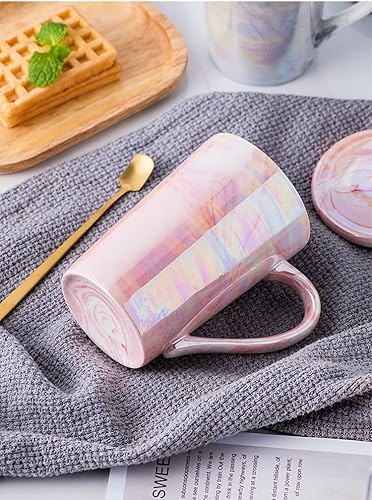 Miniatura 3 de YUESITE Taza de café de cerámica de 12 onzas, tazas altas de café iridiscentes, lindas tazas de café de cerámica para mujeres Mon, aptas para