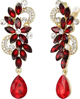 BriLove Womens Bohemian Boho Crystal Flower Wedding Bridal Chandelier Teardrop Bling Clip-On Dangle Earrings