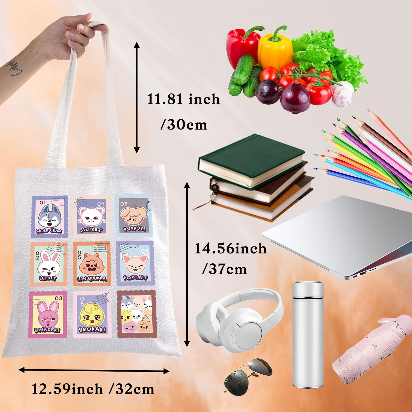 BWWKTOP Kpop Canvas Tote Bag - SKZ Gifts, Shoulder Bag, Merchandise - Member Gifts (SKZStamp)