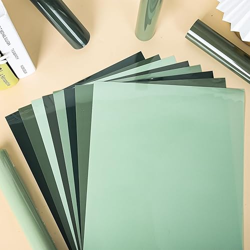 Miniatura 4 de Whaline 12 hojas de vinilo de transferencia de calor verde salvia, varios colores degradados, vinilo adhesivo HTV impreso para ropa, disfraces,