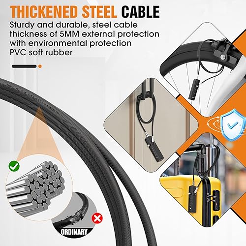 Miniatura 6 de MeBantoo Cerraduras de cable con combinación, cerraduras de cuerda de acero de 4 dígitos con código, cerraduras para casilleros con cables de 3