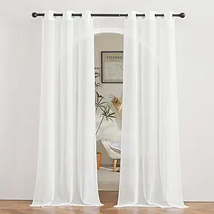 NICETOWN Living Room Ivory Curtains 84 inch Long, Grommet Linen Blend Semi-Sheer Window Drapes Privacy with Light Filtering for Bedroom/Cottage, W36 x L84, Ivory, 1 Pair