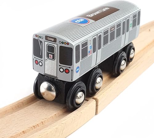 Munipals Chicago Transit Authority Wood Railway Brown Line– Tren de juguete de madera probado y seguro para niños
