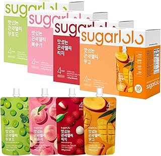 Konjac Sweet Jelly Snack Bundle - Vegan Jello with Zero Sugar | Lychee, Green Grape, Peach, Mango Flavor 10 Packs Each | Only 4 Calories per Pouch | Low Calorie Korean Snacks | 5.29 Oz