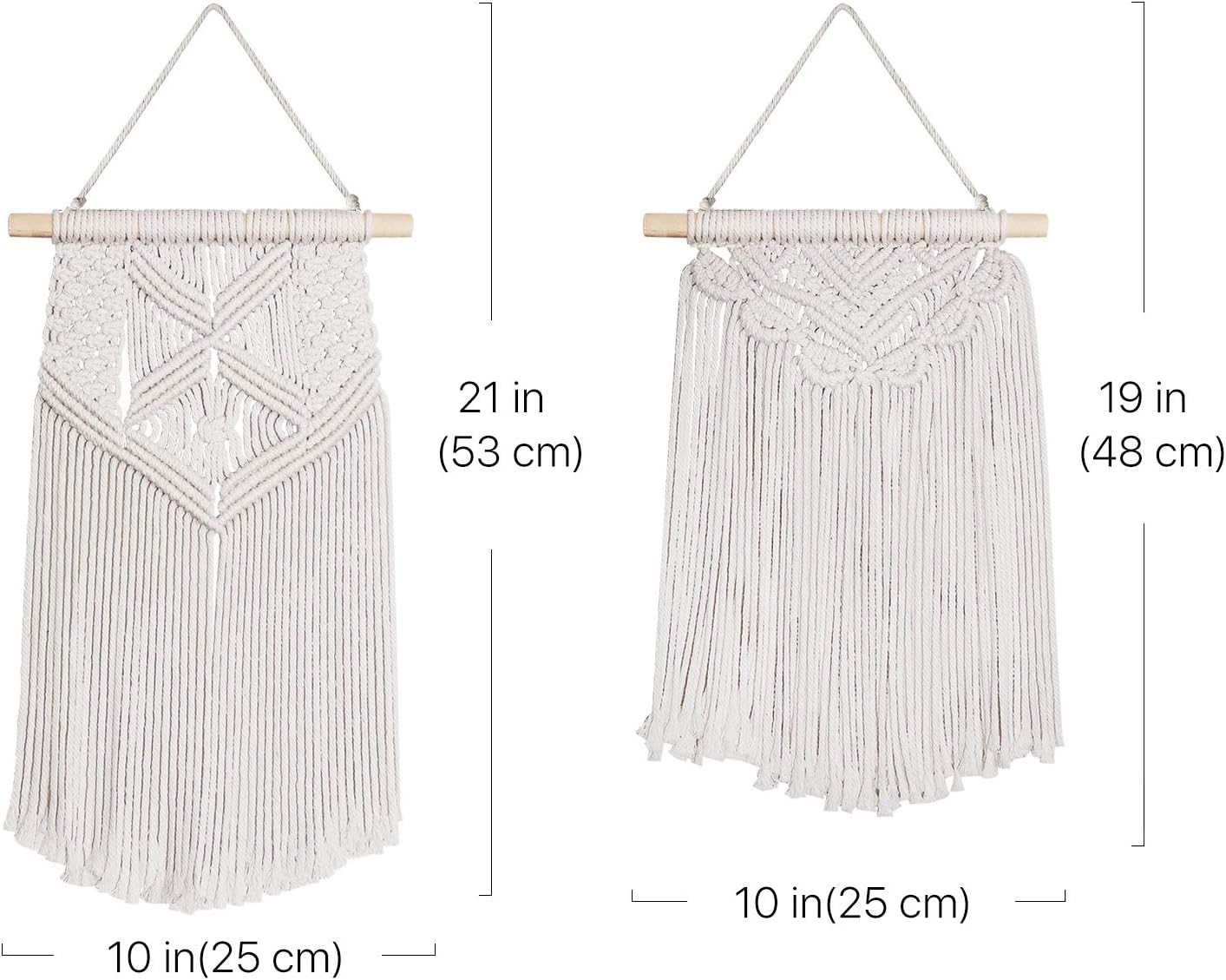 Flexzion Macrame Wall Hanging Bunting Banner Tapestry Art (2 Pack 20 Inch Cream White Cotton) Hand Woven Bohemian Wall Decor for Boho Home Bedroom Living Room Curtain Garland Baby Nursery Rustic - Image 5
