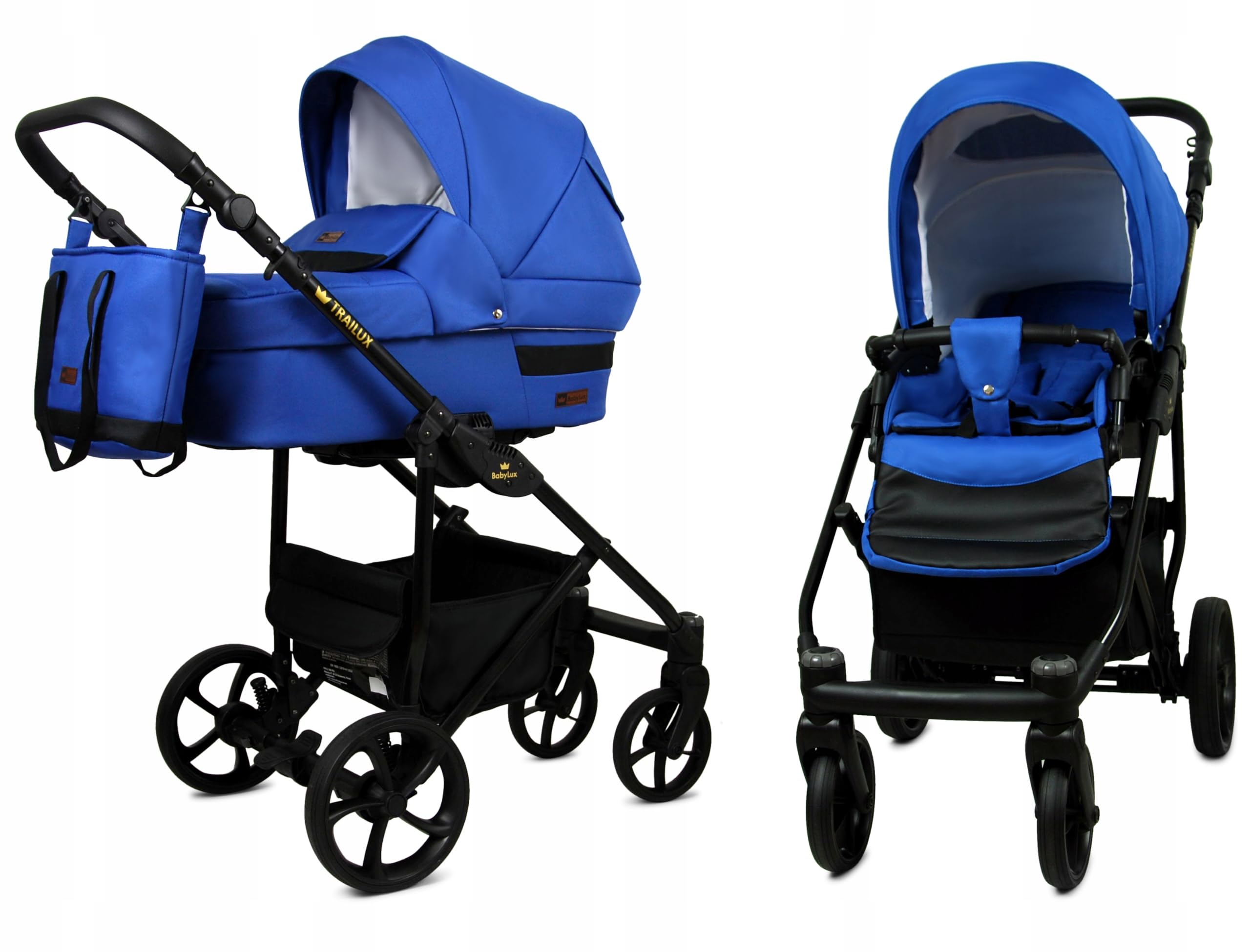 BabyLux® Zestaw wózków dziecięcych 2 w 1 – Trailux – Sapphire – w zestawie wanienka dla niemowląt, fotelik sportowy Buggy – zestaw wózków dziecięcych – wózek dziecięcy kombi z torbą do przewijania,