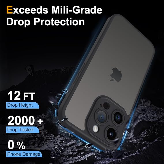 Mootobo for iPhone 14 Pro Case 6.1-Inch, Matte Shockproof Bumper Phone Cover, Military-Grade Protection Ultra Slim 360°Full Body Frosted Translucent Back Phone case(Black)
