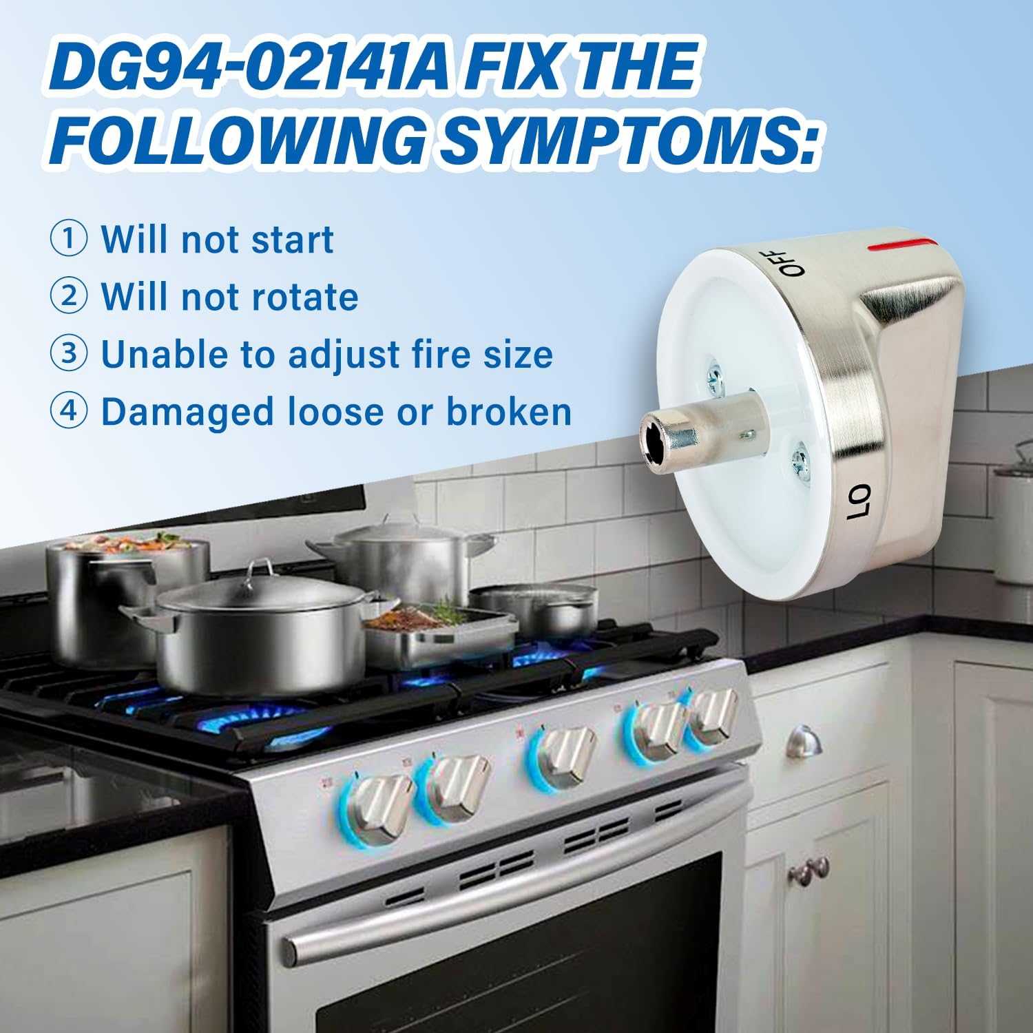 5PCS DG94-02141A Range Burner Knob Fit for Samsung, Replacement AP6329515 PS12394473 EAP12394473