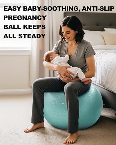 Miniatura 10 de Trideer Bola de parto para embarazo, bola de yoga extra gruesa de 0.069 pulgadas para maternidad, parto, ejercicio, fisioterapia, recuperación, guía