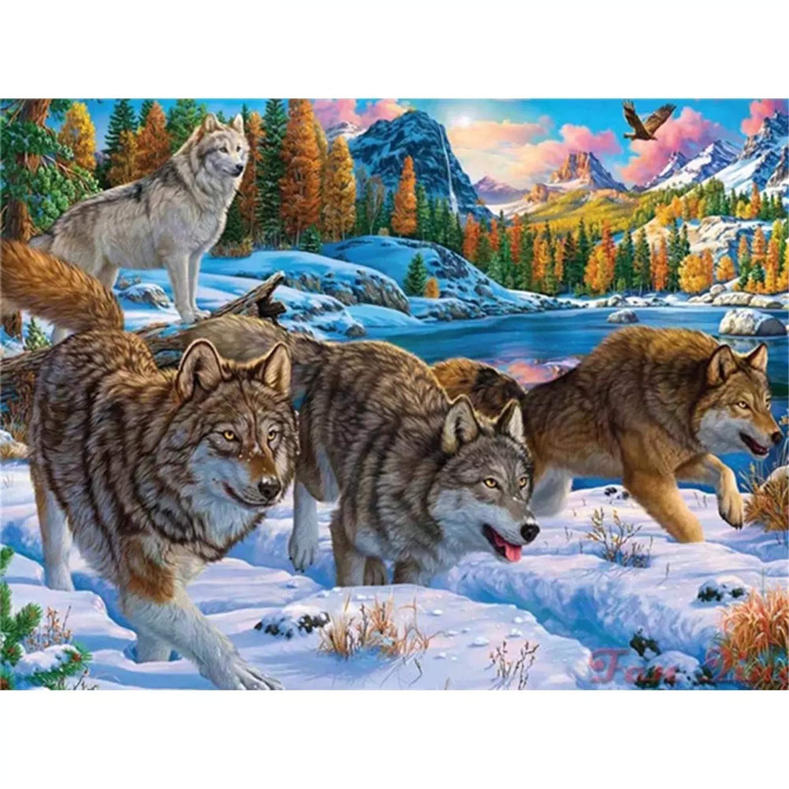 Diamant Painting Set "Schwarz-weißer Wolf" – 80x160 Cm, Vollbohrer, Round Drill, Inkl. Werkzeug