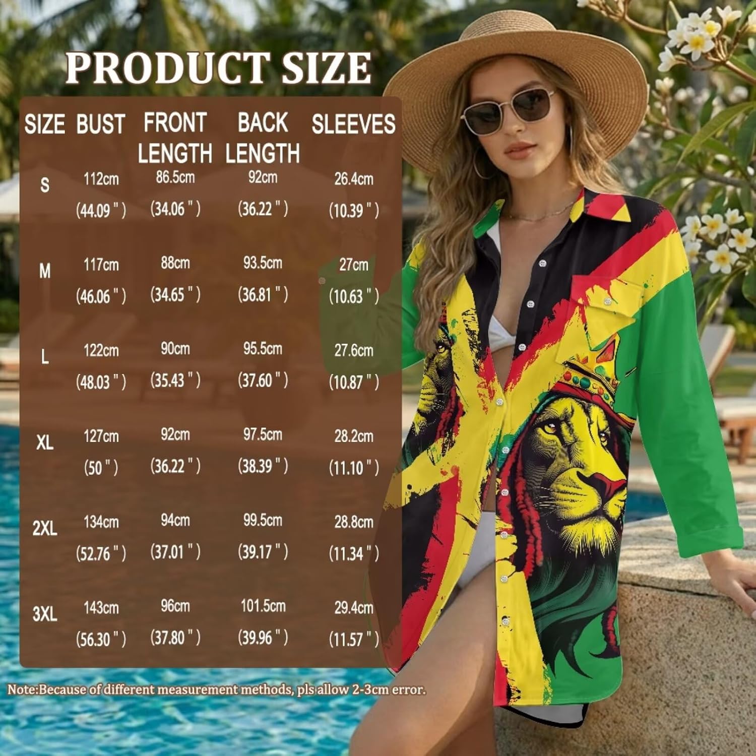 WELLFLYHOM Reggae Festival Swimsuit Cover Up for Women Button Down Bikini Coverup Long Sleeve Swimwear Dress Shirt