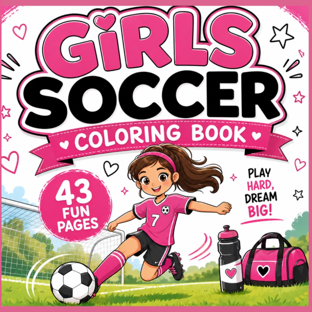 Girls Soccer Coloring Book: 43 Fun and Inspiring Coloring Pages Featuring Soccer Players, Goals, Trophies, Teamwork, and Championship Adventures for Girls Ages 6–12