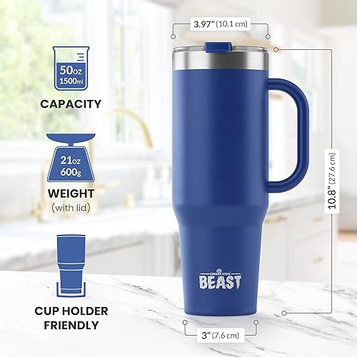 Miniatura 3 de Beast Vaso Térmico de 50 oz de Acero Inoxidable con Aislamiento al Vacío para Café y Hielo de Doble Pared Termo de Viaje (Azul Real)