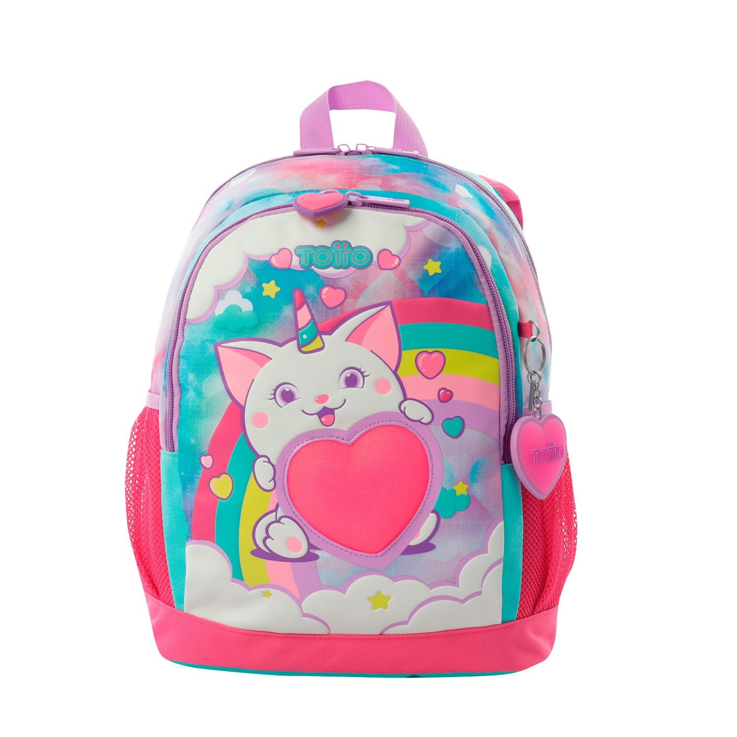 TOTTO Mochila Infantil, Modelo Sweety Heart M, Mochila Mediana, Capacidad 9 L, 2 Compartimentos, 2 Bolsillos para Botella, Organizador Interno, Correas Acolchadas, Resistente y Duradera, Color Azul