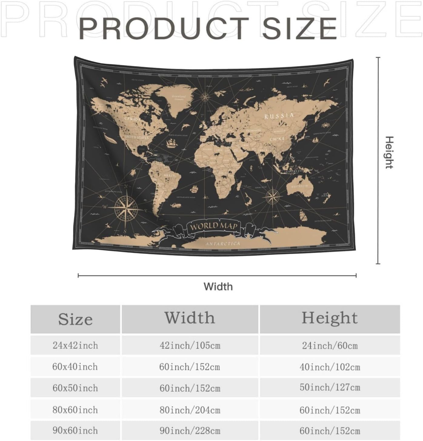 MOUNDHONG Retro World Map Black Tapestry Wall Hanging, Art Tapestry Retro Wall Art Large Wall Tapestries for Bedroom College Dorm Living Room Decor 60 x 90 in