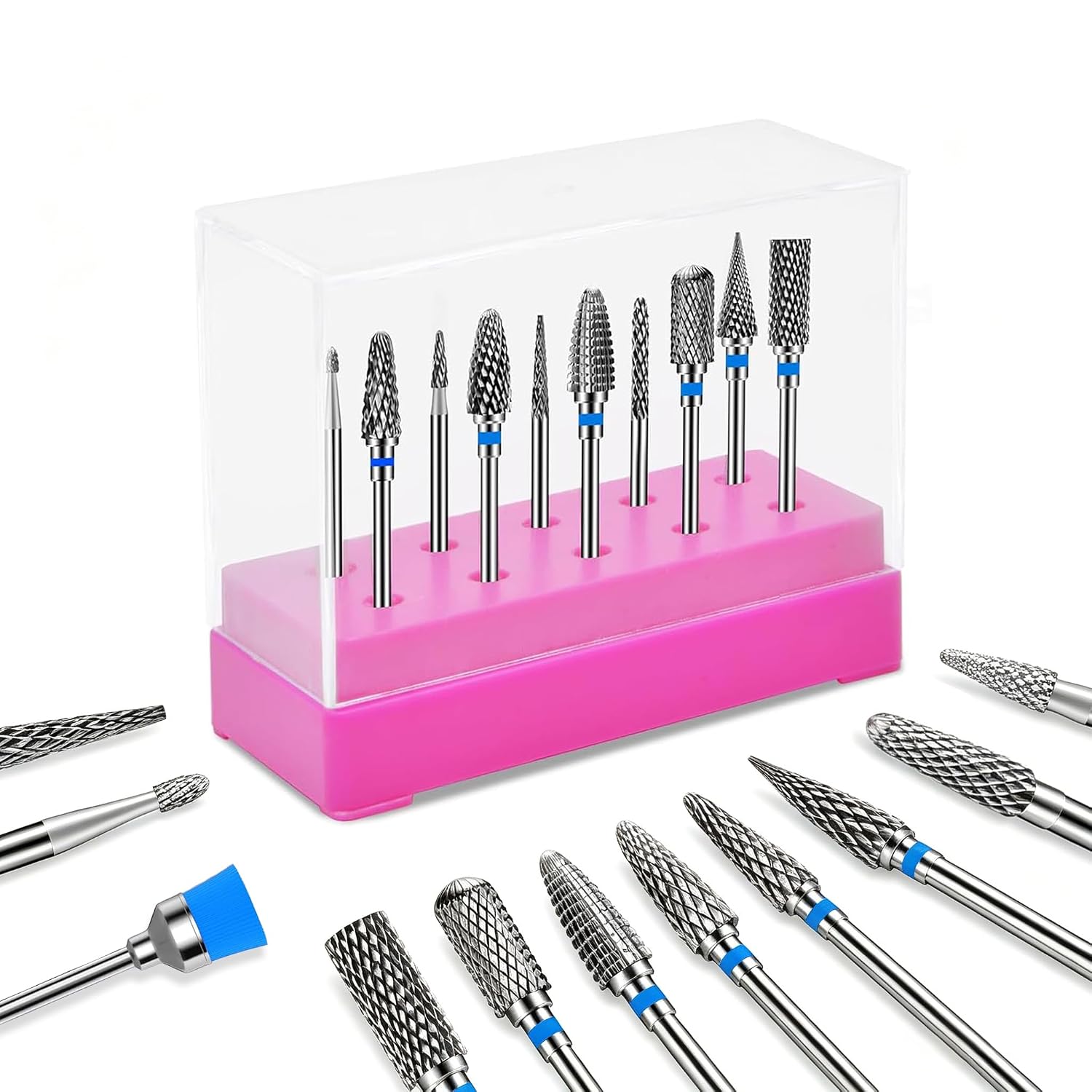 Carbide Nail Drill Bits, 3/32'' Nail Drill Bit Set for Acrylic Nails, Fast Remove Gel Polish, Cuticle, Tungsten Carbide Bits for Nail Art Salon & Home Use (11pcs)