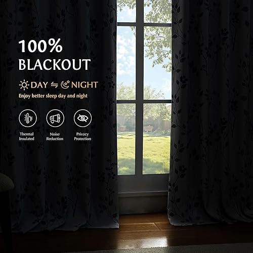 Miniatura 2 de Beauoop Cortinas opacas para dormitorio con estampado botánico de 108 pulgadas de largo, cortinas con aislamiento térmico floral, ojales en la parte