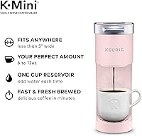 Vista 3 de Keurig K-Mini - Cafetera de cápsulas K-Cup de una sola porción, rosa polvoriento, 6 a 12 onzas. Tamaños de preparación y cafetera K-Mini de una sola