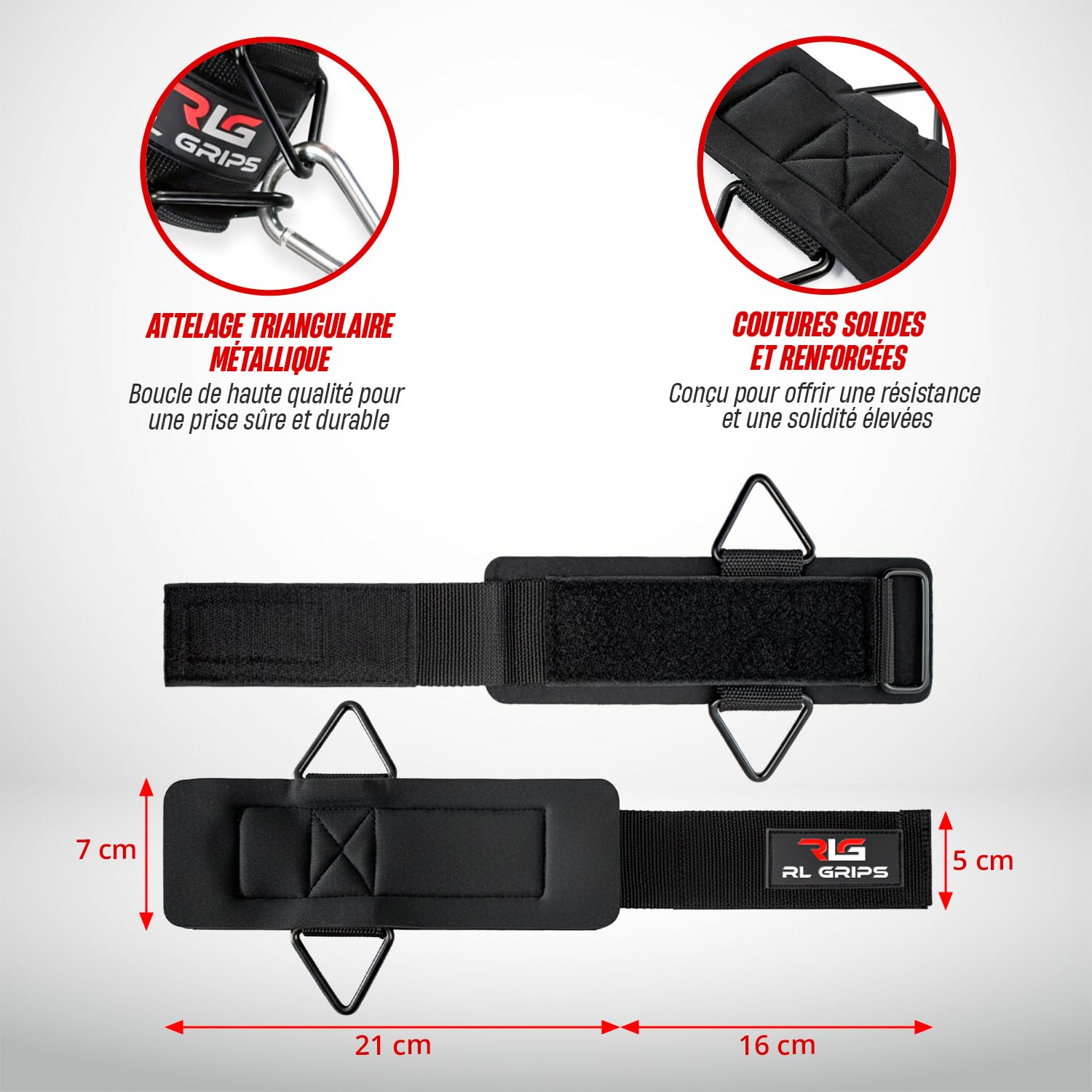 RL Grips Cable Wrist Cuffs pour Poulie – Manchettes de Poignet Réglables avec Anneaux Métalliques – Accessoire pour Machine à Câble Musculation, Fitness et Entraînement