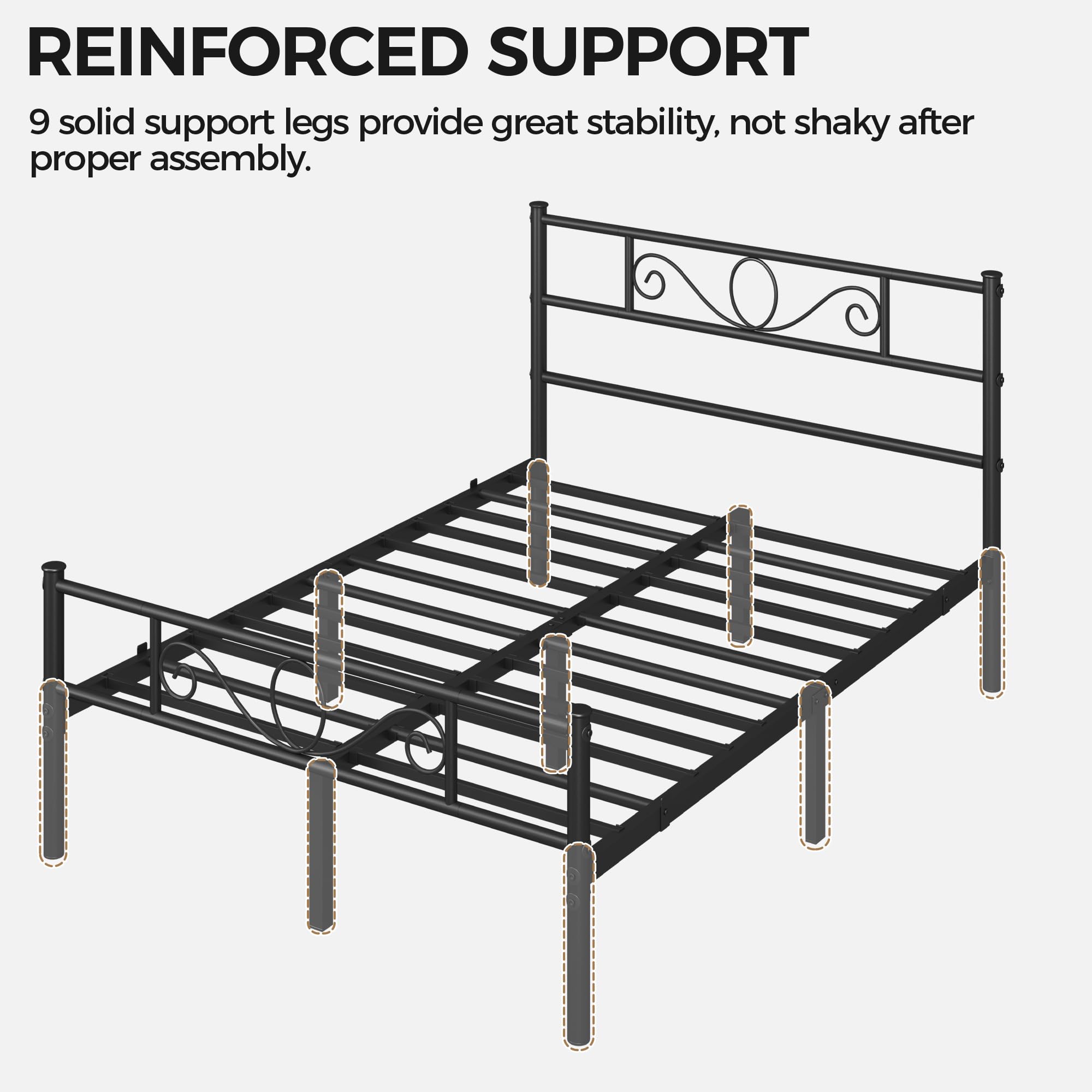 Yaheetech Cama Doble Hierro para Colchón de 135 x 190 cm Estructura Industrial de Metal Negro, Marco Base