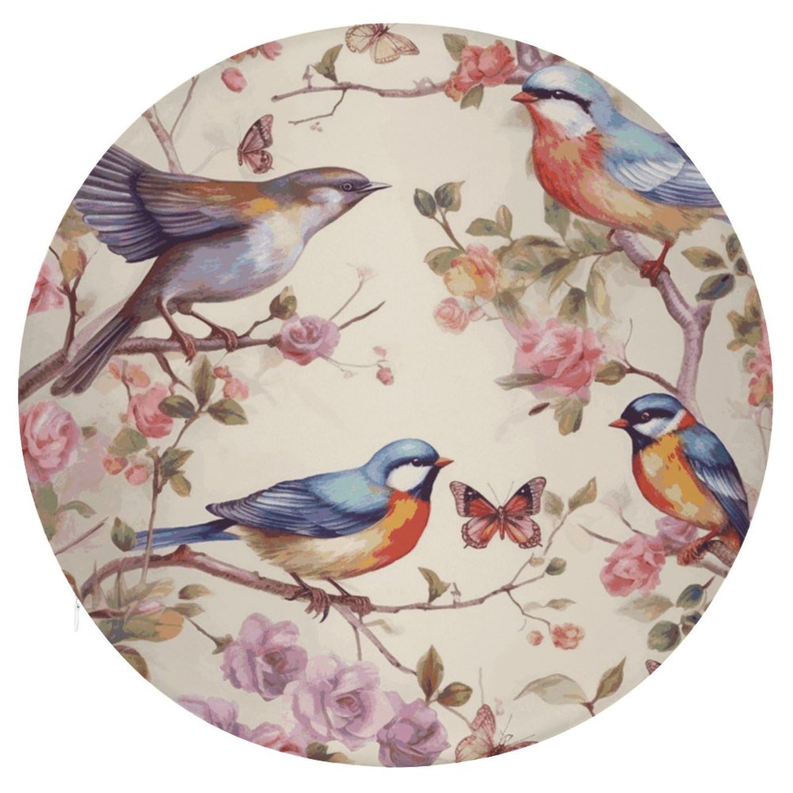 Wsoihfec Style Birds On Branches And Butterflies Seat Cushion Round Chair Pad