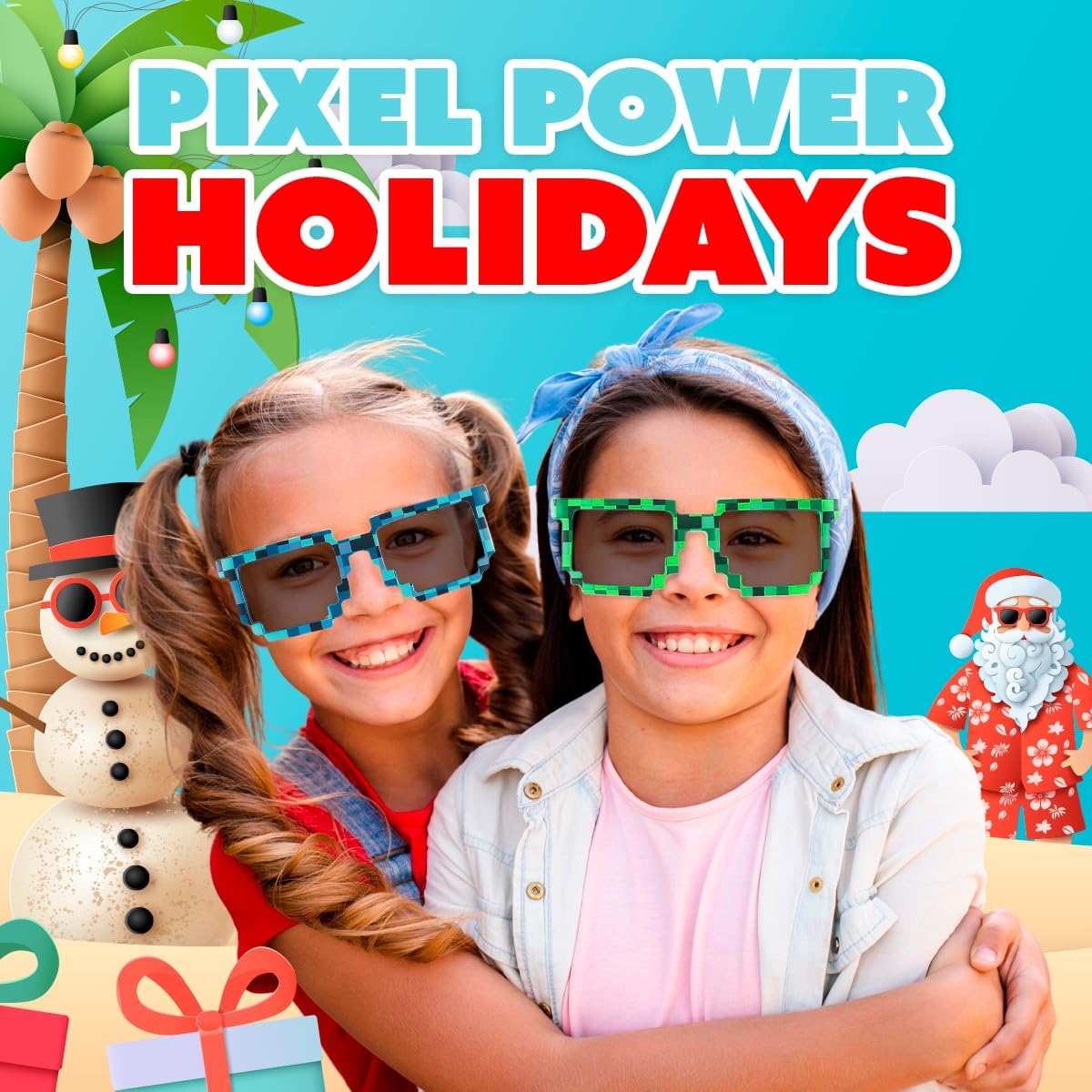 Playbees 12 Pack Pixel Sunglasses - Retro Gamer Pixelated Glasses for Kids & Adults - Neon Party Favors - UV Protected