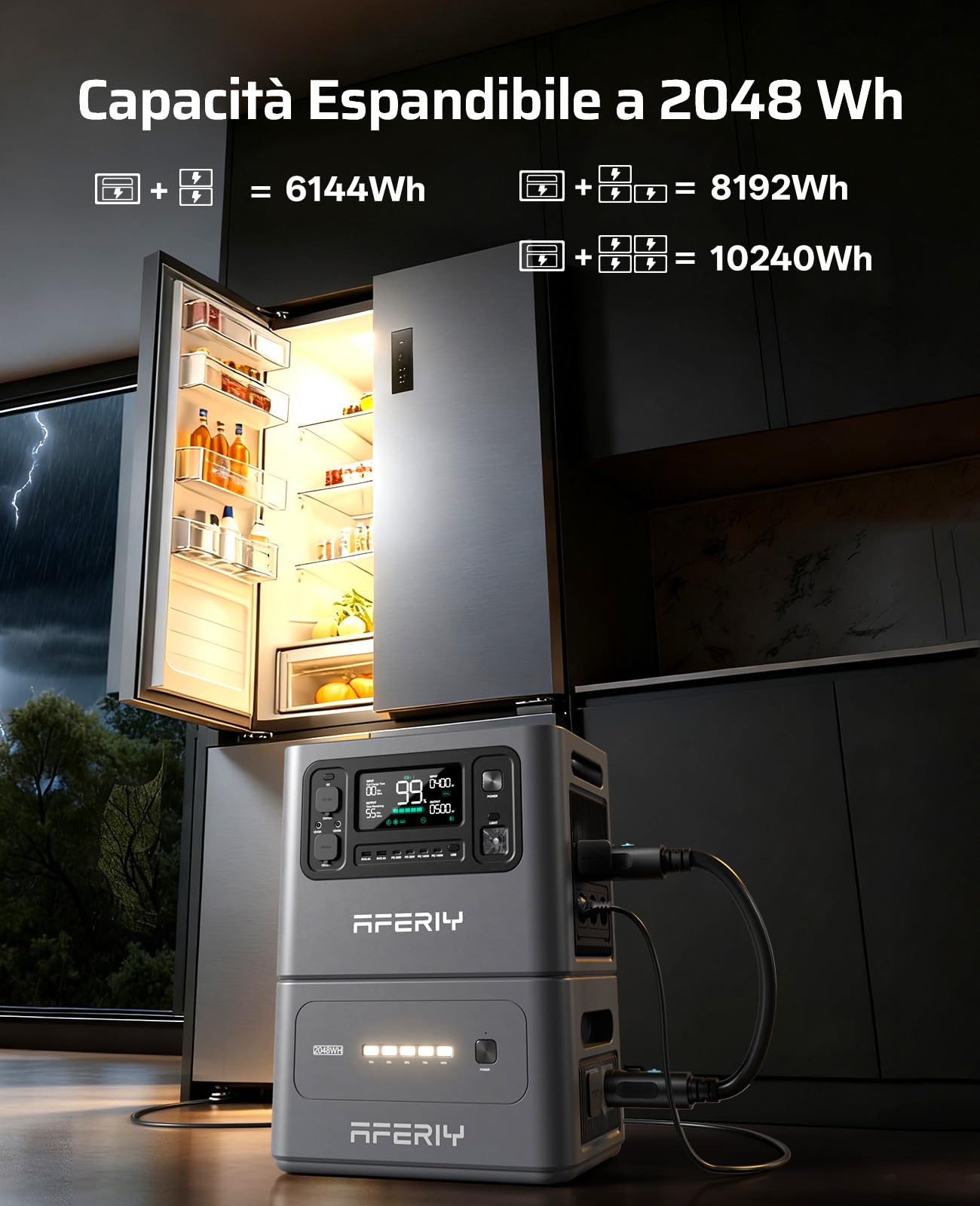 AFERIY P280 Power Station Portatile 2800W 2048Wh Centrale Elettrica Batteria LiFePO4 Generatore Solare Ricarica Rapida Espandibile 10240Wh Per Casa Campeggio Accumulatore Energia UPS Emergenze APP