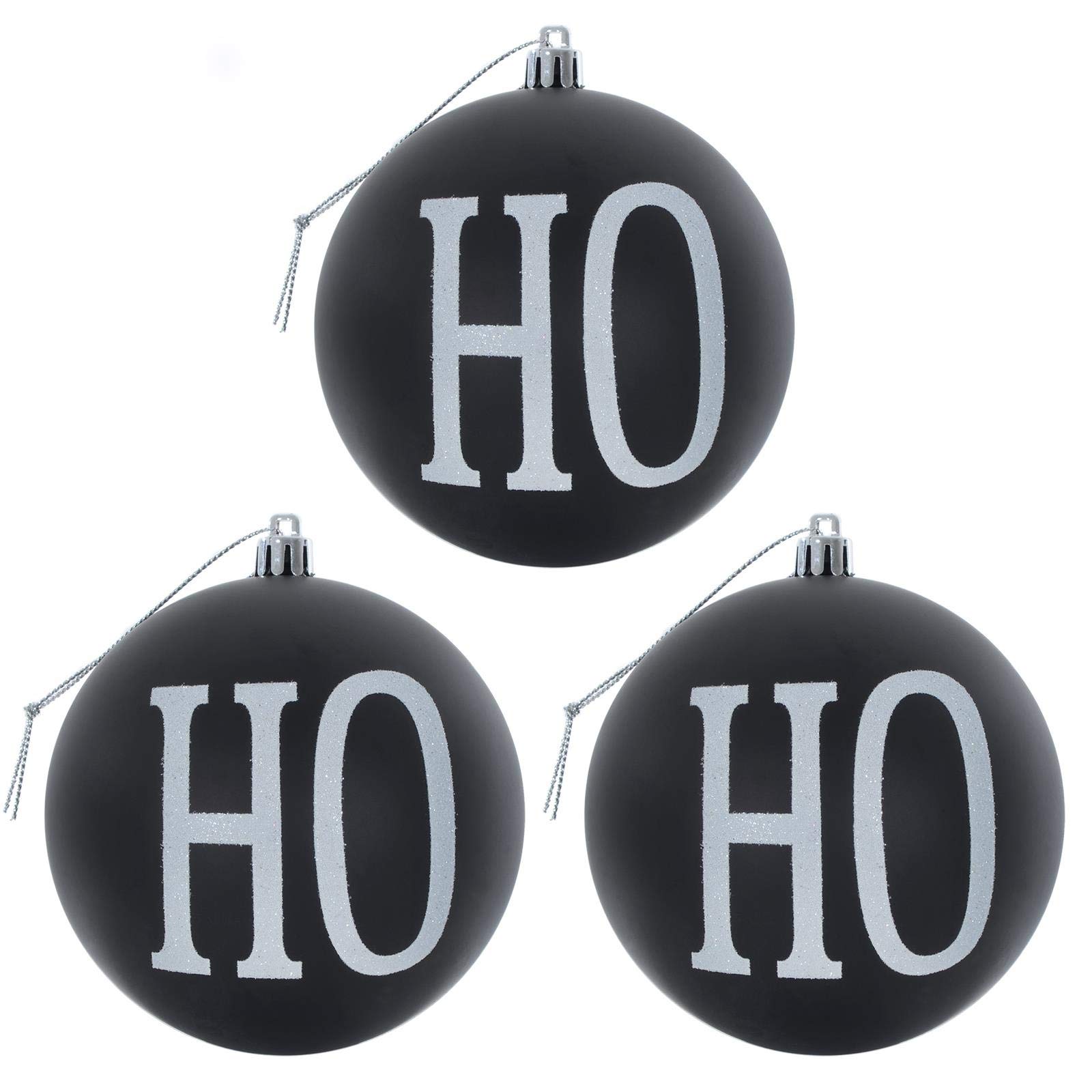 Mr Crimbo Pack of 3 HOHOHO Glitter Christmas Tree Baubles Decorations - Black